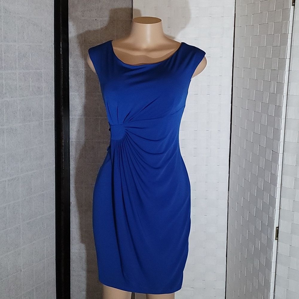 DRESS BARN SLEEVELESS RUCHED DETAILS ROUND NECKLINE SHEATH DRESS - Picture 3 of 14